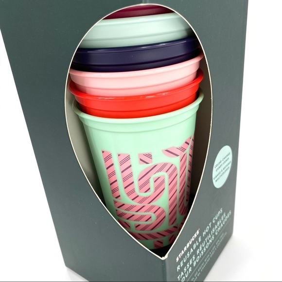 Starbucks 6 Reusable Hot Cups 16oz Color Change Christmas Candy Canes NIB 2020 - Picture 6 of 7